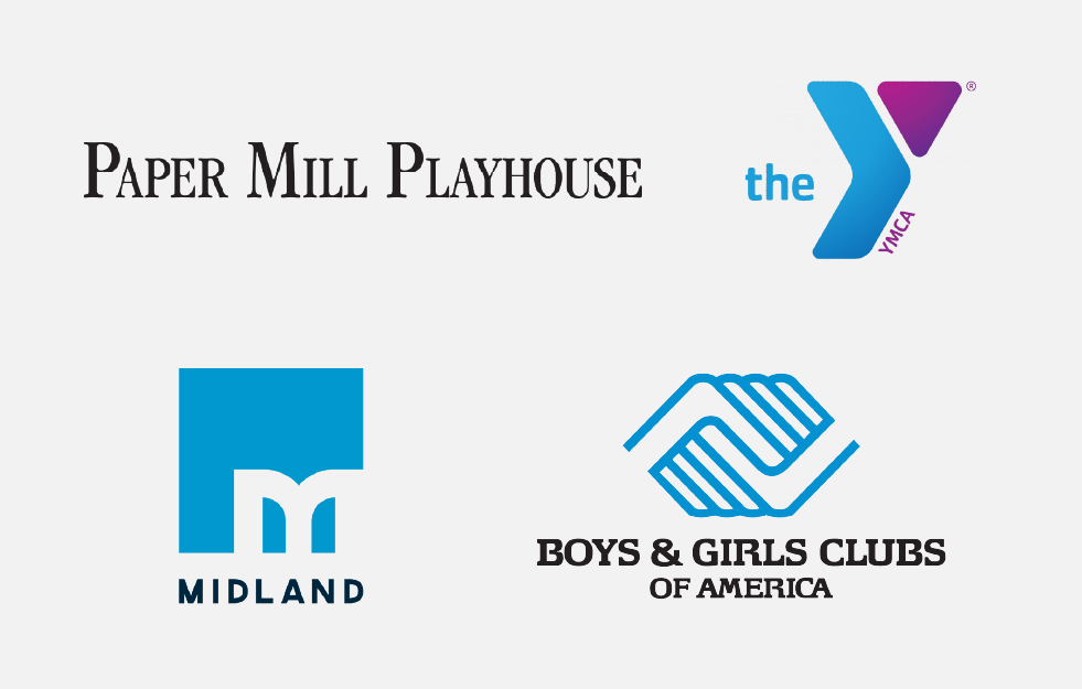 Paper Mill Playhouse, YMCA, Midland, and Boys & Girls Clubs of America logos 